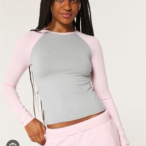 Hollister NWT Women's Pink and Gray Long Sleeve Top